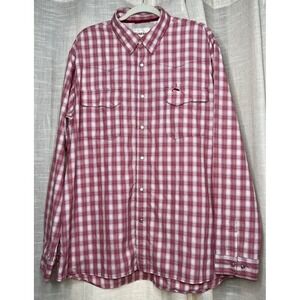 Simms‎ Vented Fishing Shirt Snap Button Plaid Red White Nylon Men's Size XXL
